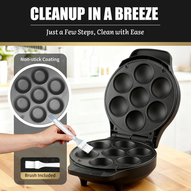 FineMade Mini Stuffed Pancakes Maker, Electric Ebleskiver Poffertjes Maker Pan, Danish Pancakes Maker, Cake Pop Maker, Bake 7x 2'' Ebelskivers without any Flipping operation - Image 5